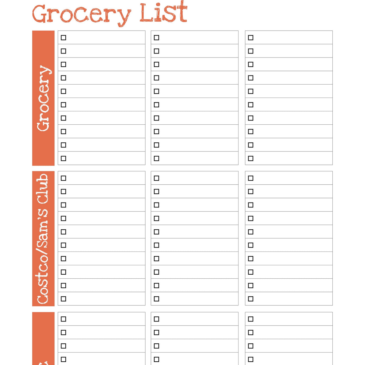 Grocery List Blank – Our Nanny Diary for Free Printable Grocery Lists Blank