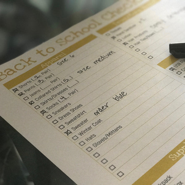Back to School Inventory/Shopping List
