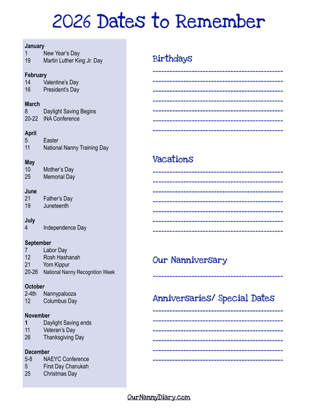 +2026 Dates to Remember