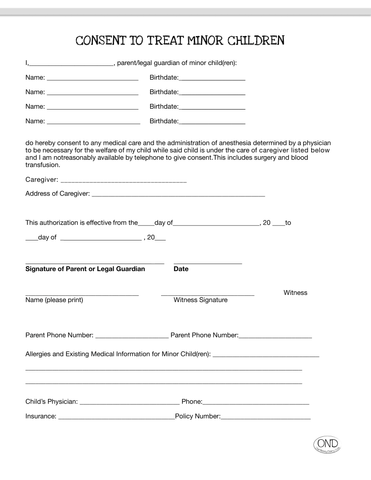 NEW!! Medical Release / Authorization to Treat a Minor